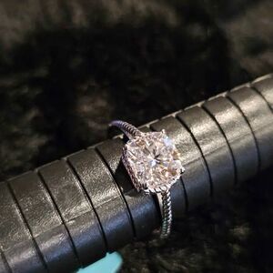 2.0CTW VVSD Moissanite engagement solitaire in .925 sterling silver. Size 7